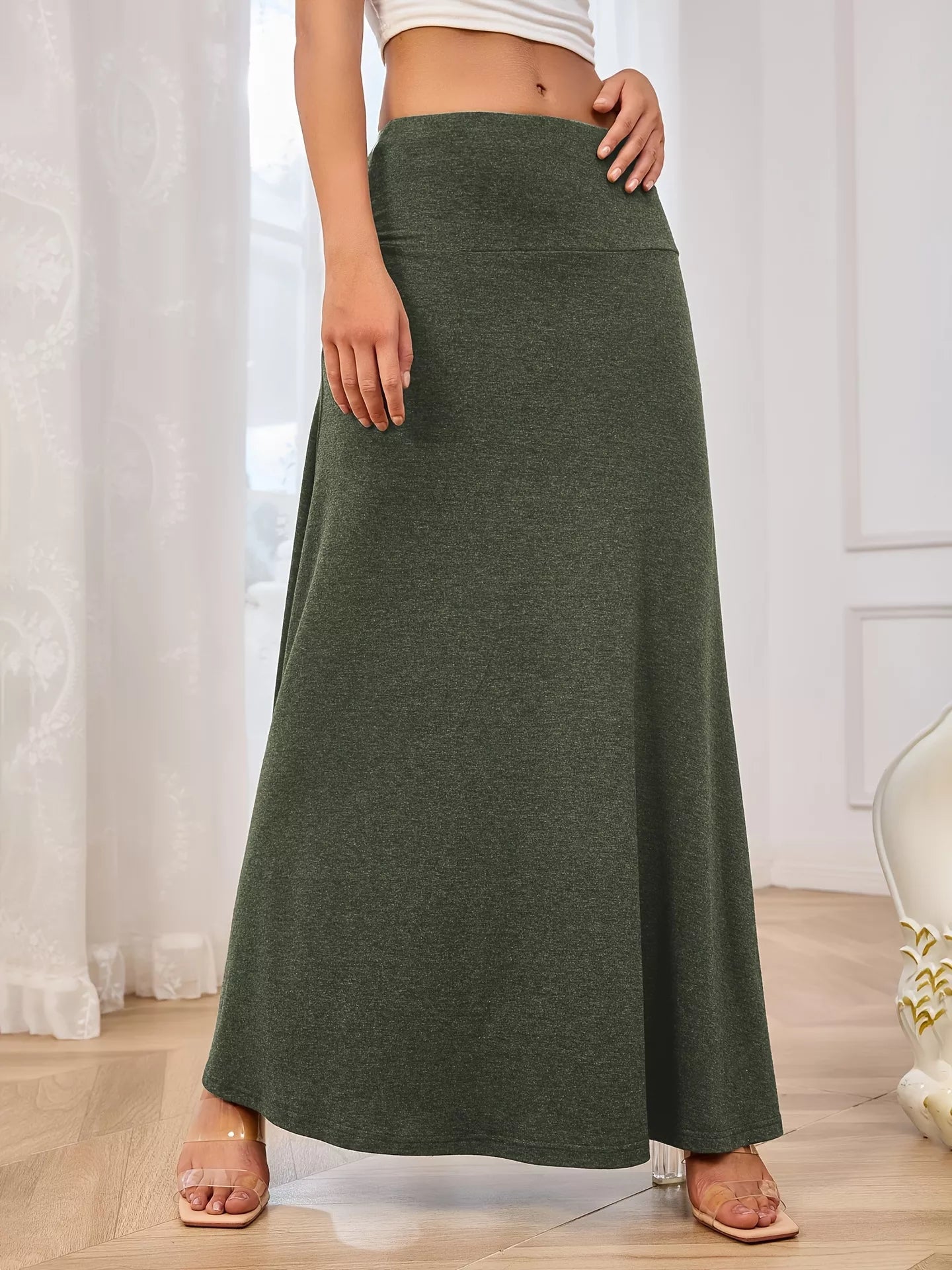 Flowy Maxi Skirt Wide Waistband Women's Elegant Wear