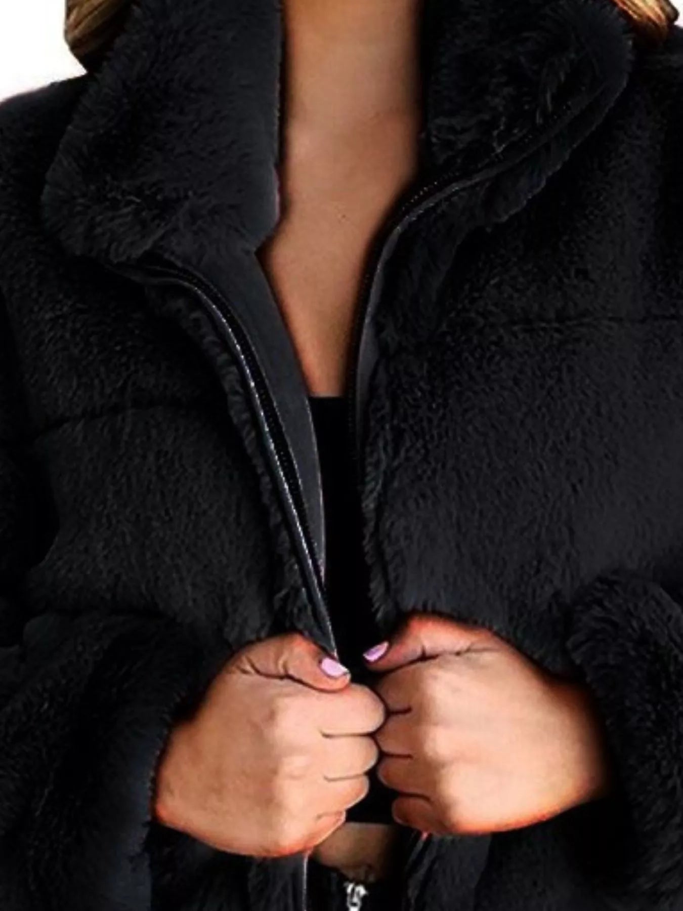 Plus Size Faux Fur Cropped Zip Up Jacket