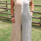 Gray Stripe Plus Size Color Block Buttoned Sleeveless Wide Leg Jumpsuit