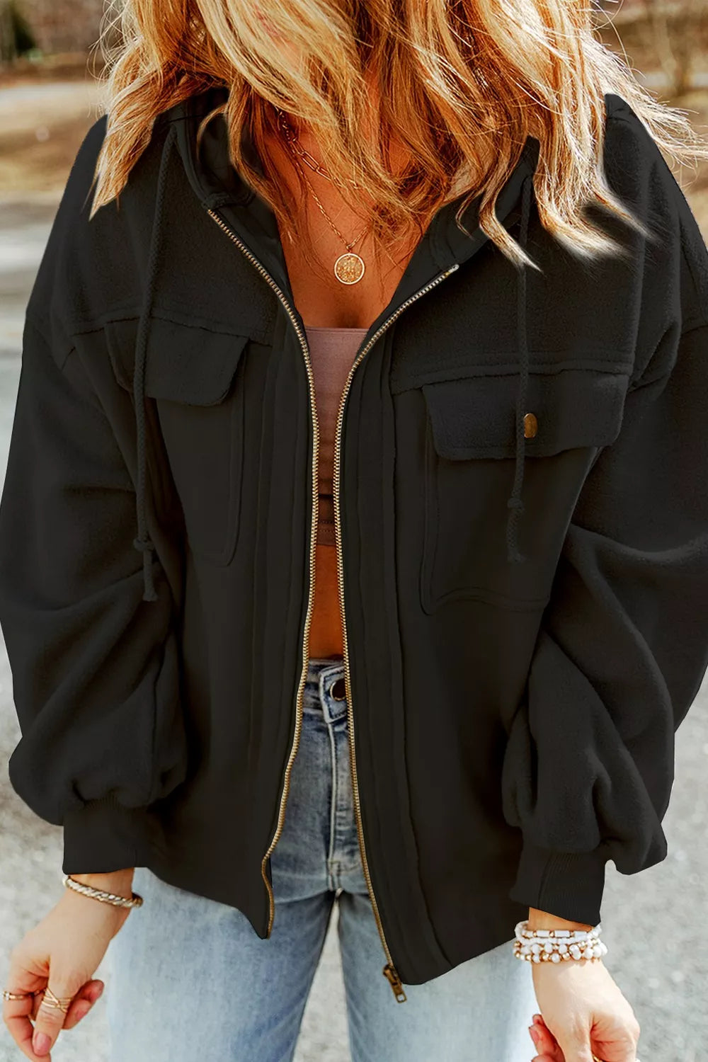 Casual Zip Up Jacket with Pockets Women's Outerwear