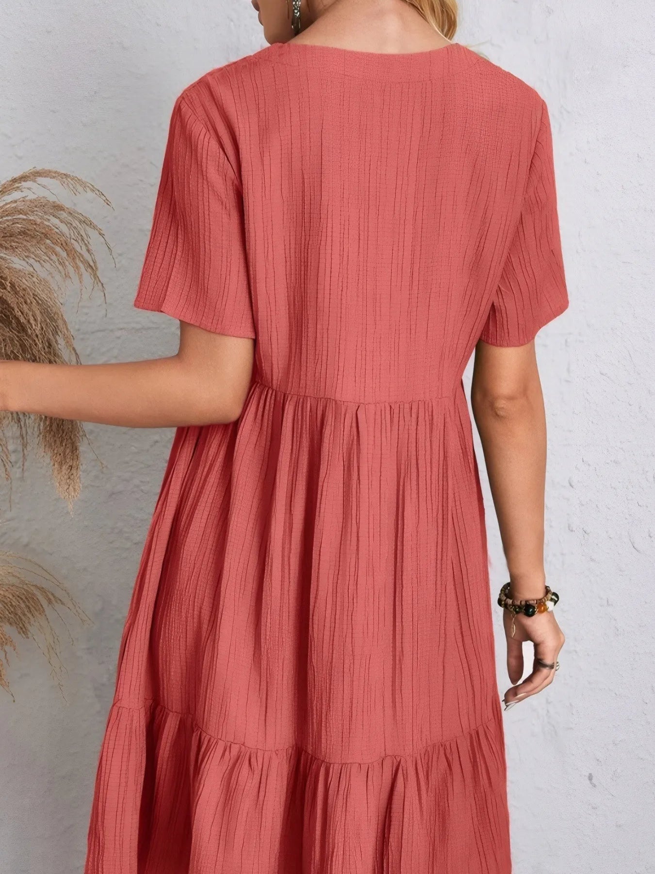 V Neck Tiered Dress Flutter Sleeve Women's Outfit