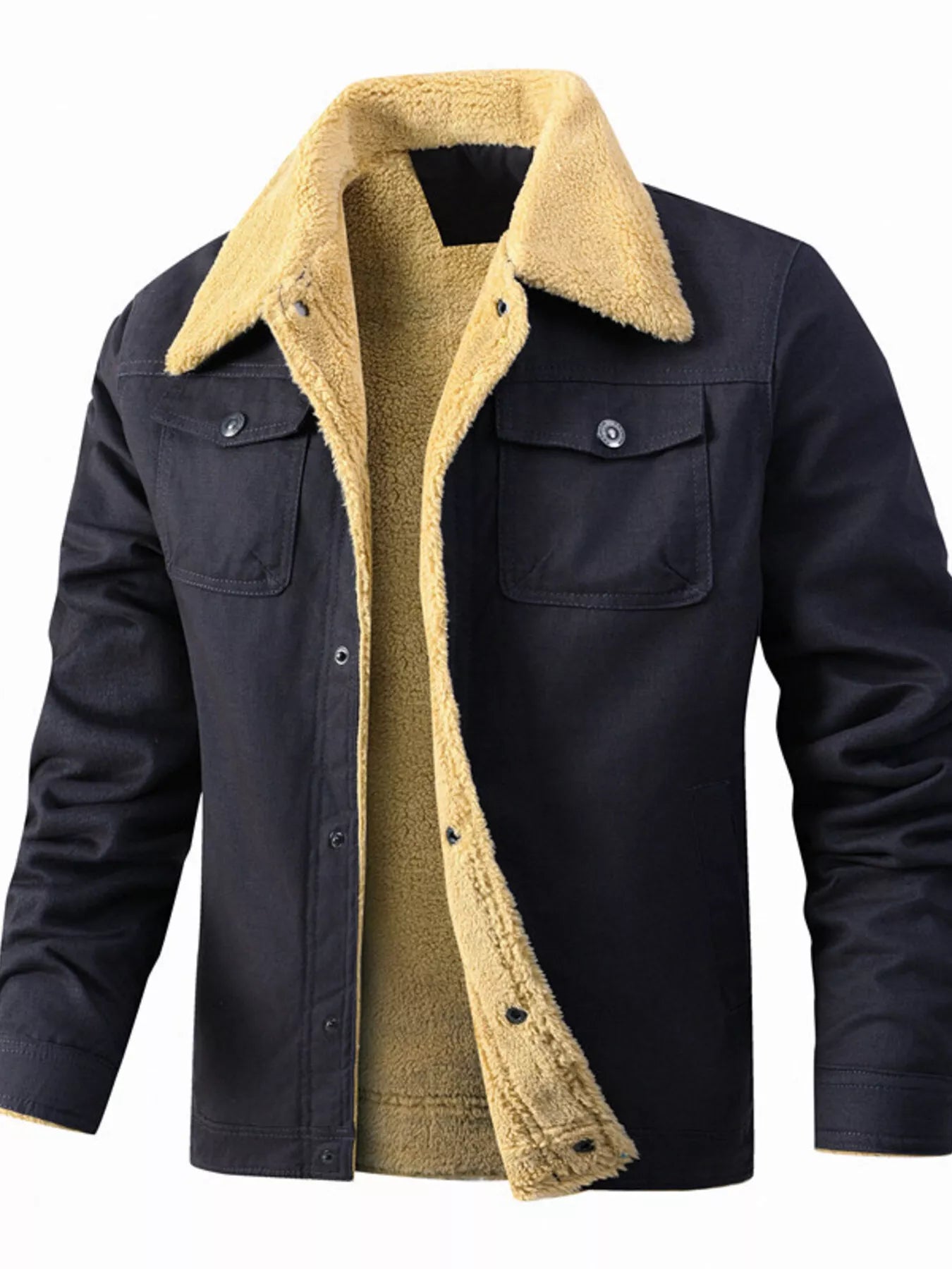 Men's Plus Size Sherpa Lined Snap Down Jacket