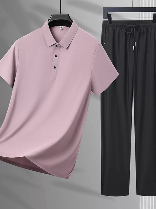 Men's Plus Size Button Polo and Pants Set