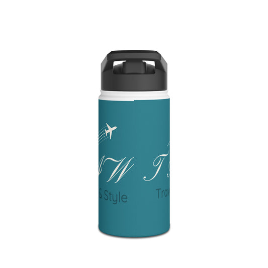 Travel Logo Stainless Steel Water Bottle — Teal Plane Design