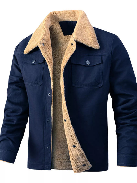 Men's Plus Size Sherpa Lined Snap Down Jacket