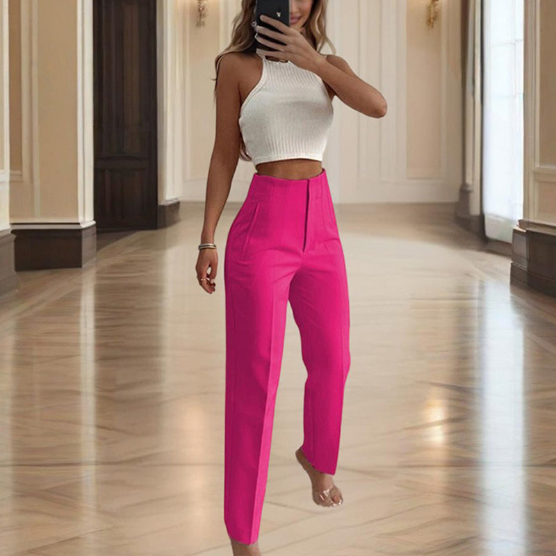 Women's High Waisted Straight Leg Casual Pants Trousers