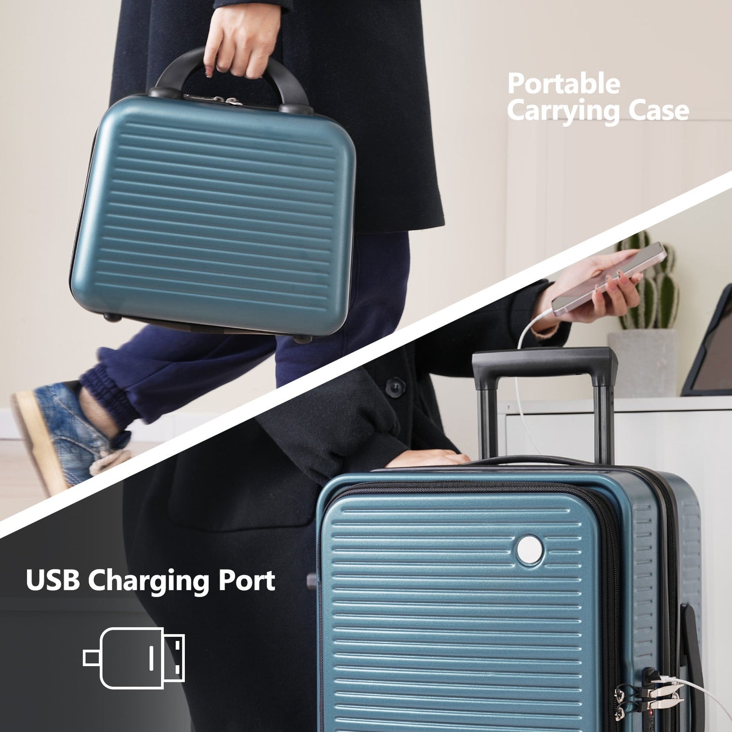20 Inch Front Open Carry On USB Suitcase