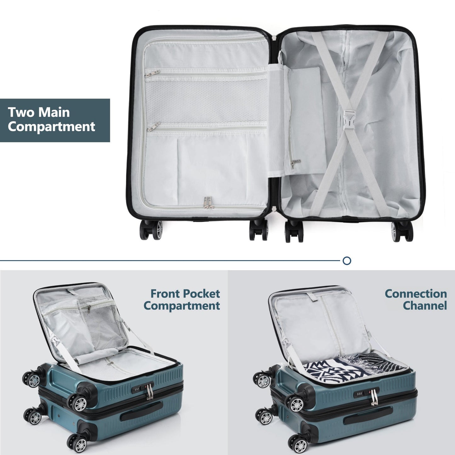 20 Inch Front Open Carry On USB Suitcase