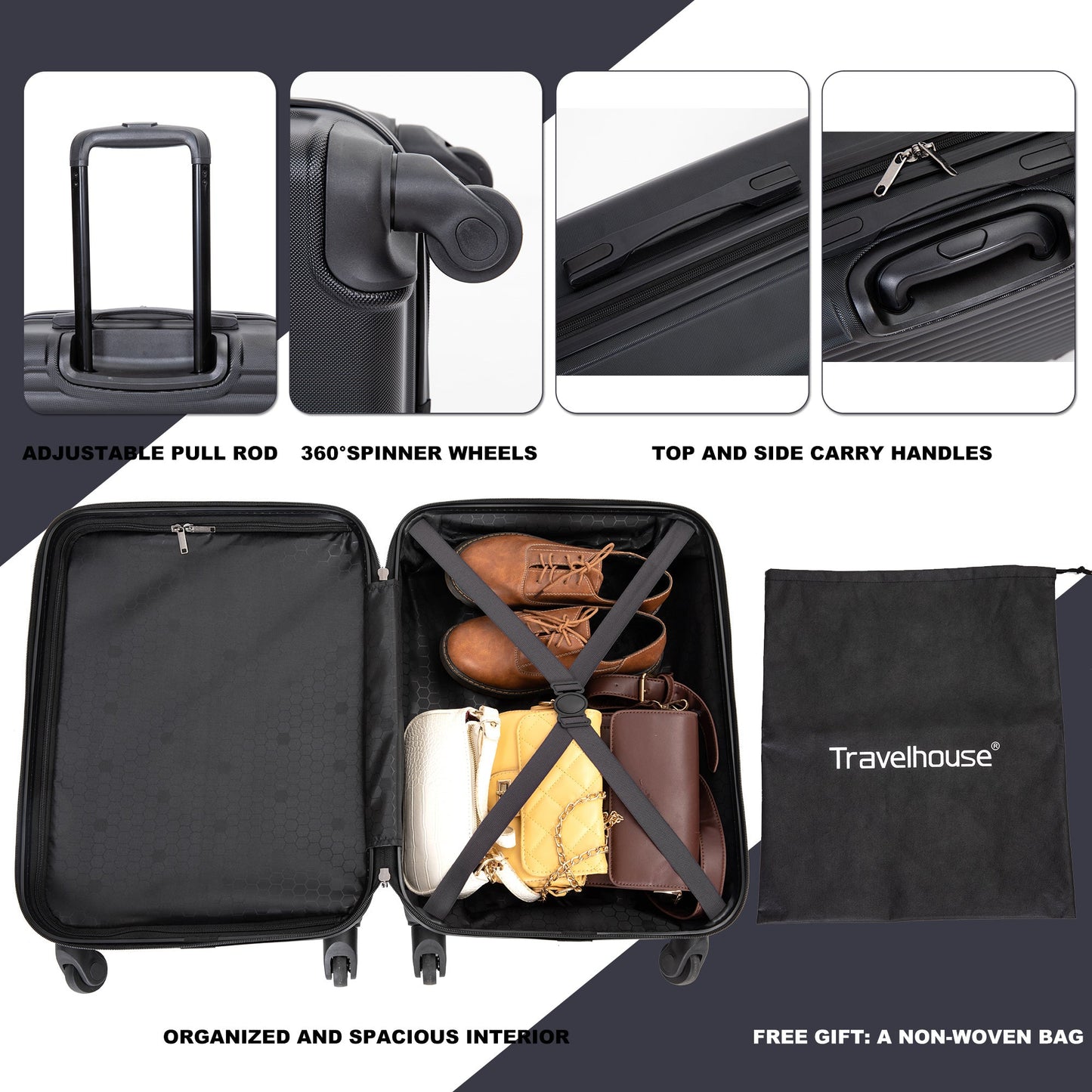 20 Inch Carry On Spinner Lightweight Travel Suitcase