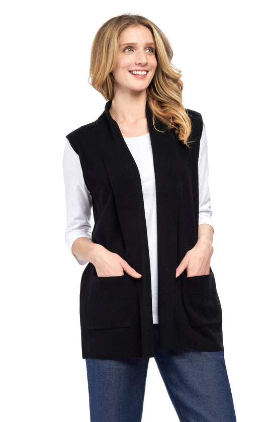 Women's Long Sleeveless Open Front Soft Shawl Collar Vest