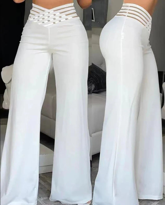 Women's High Waist Flared Wide Leg Office Pants