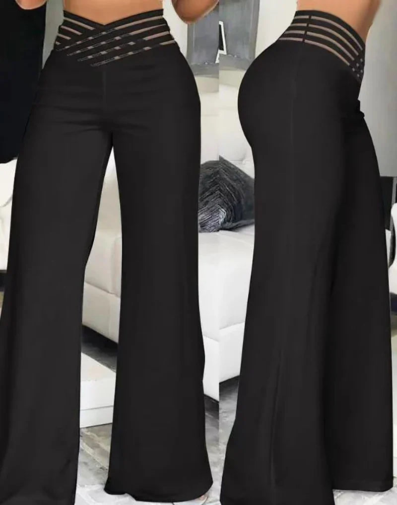 Women's High Waist Flared Wide Leg Office Pants