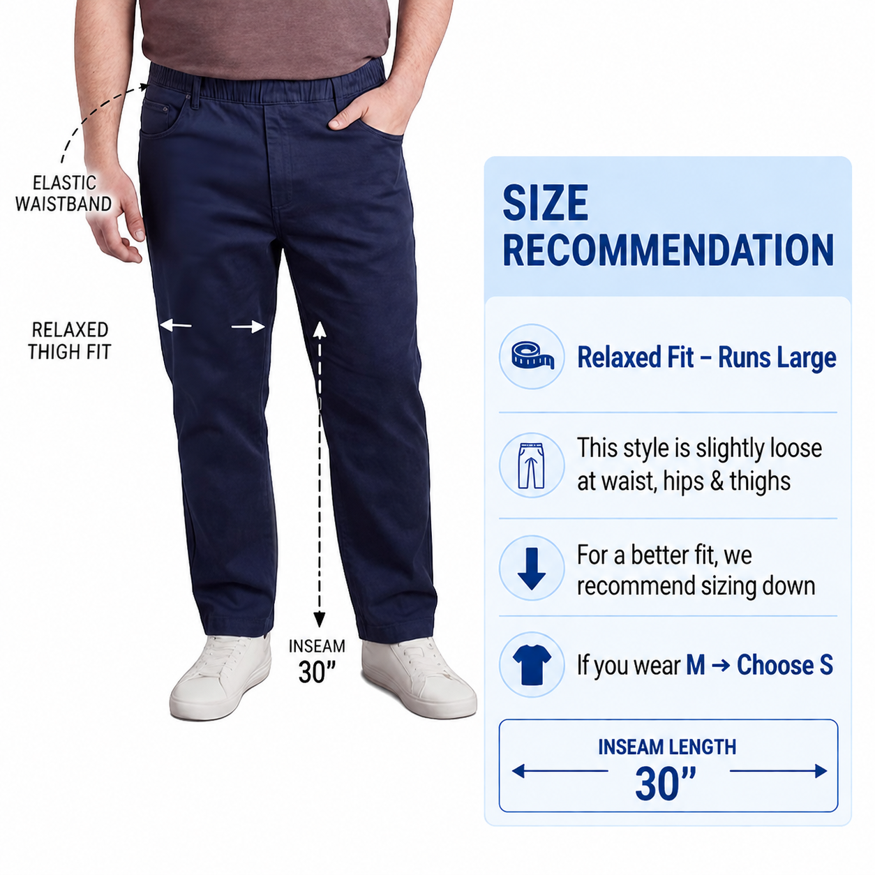 Men's Pull On Denim Twill Elastic Waist Pants