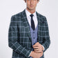 Checked Pattern Slim Fit Green Men's Suit