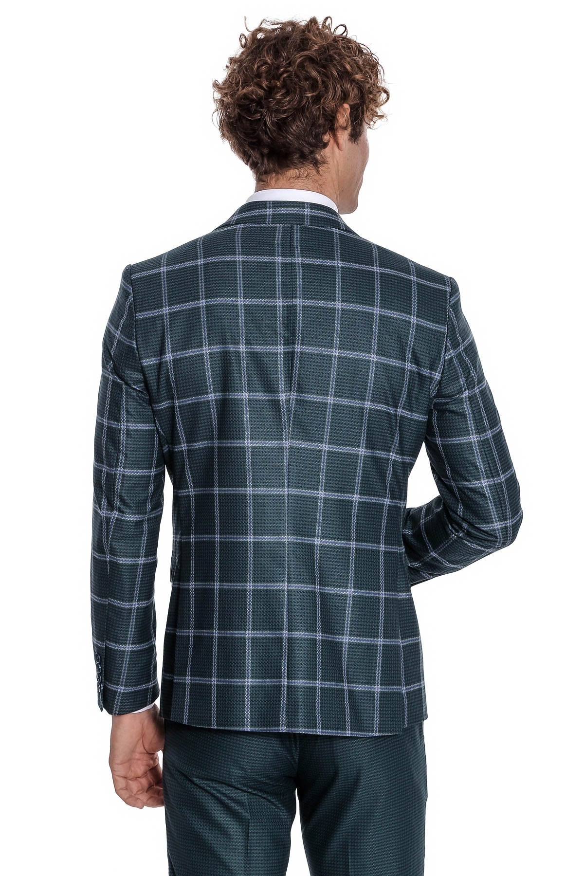 Checked Pattern Slim Fit Green Men's Suit