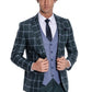 Checked Pattern Slim Fit Green Men's Suit