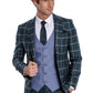 Checked Pattern Slim Fit Green Men's Suit