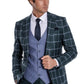 Checked Pattern Slim Fit Green Men's Suit