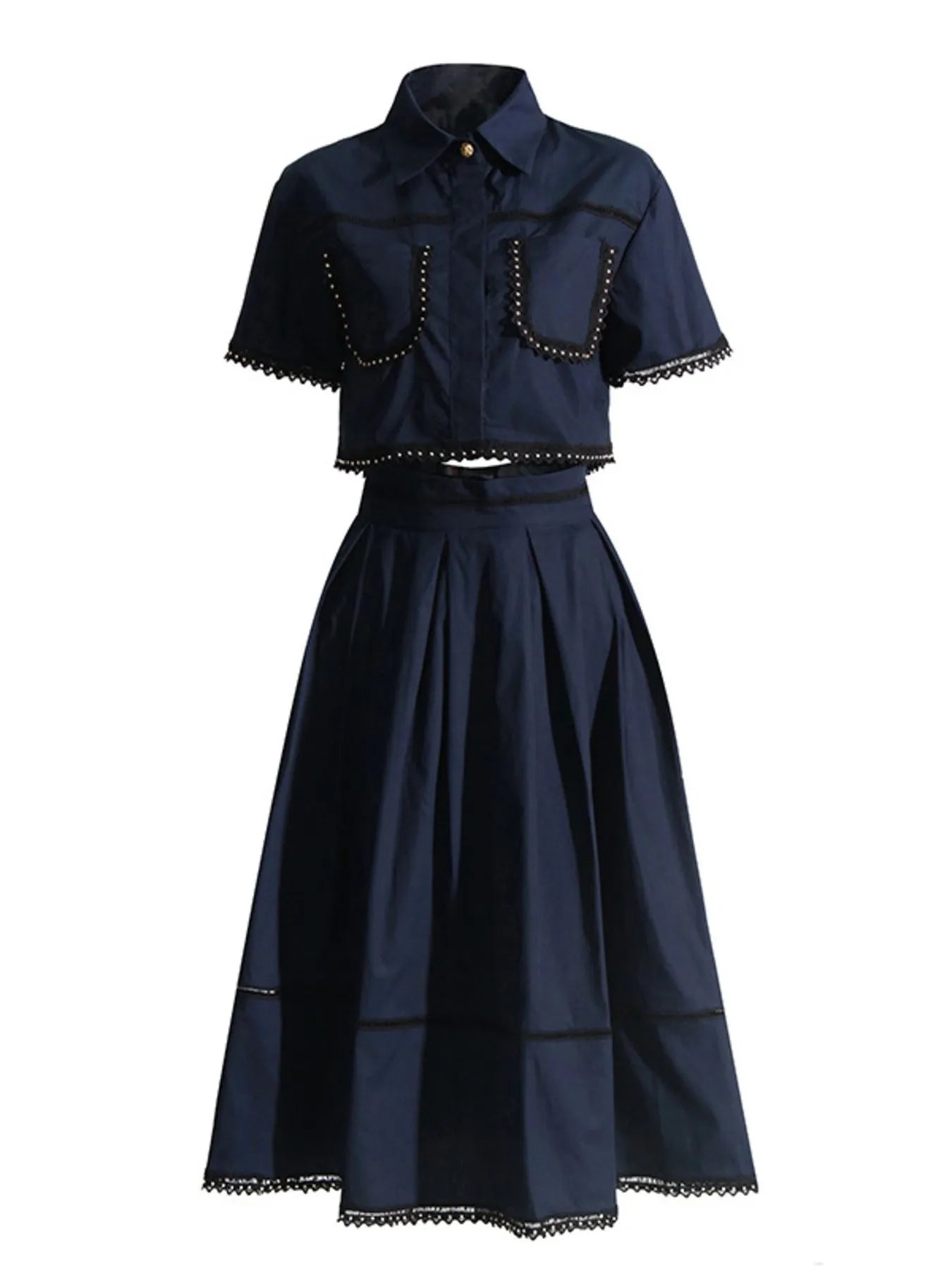 Women's Short Sleeve Shirt and Skirt Matching Set