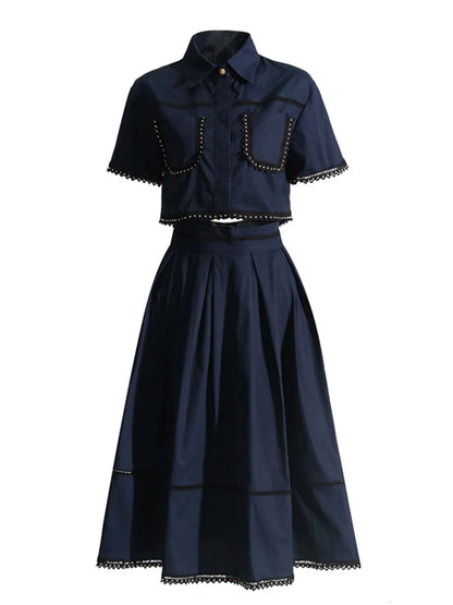 Women's Short Sleeve Shirt and Skirt Matching Set
