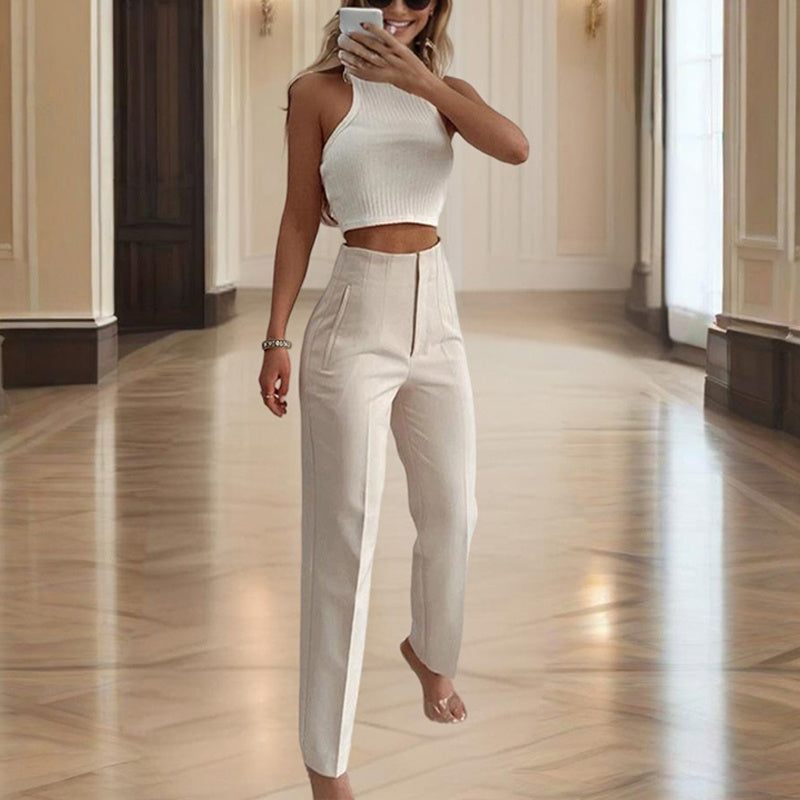 Women's High Waisted Straight Leg Casual Pants Trousers