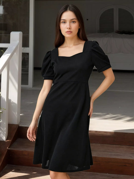 Puff Sleeve Bow Back Mini Women's Dress