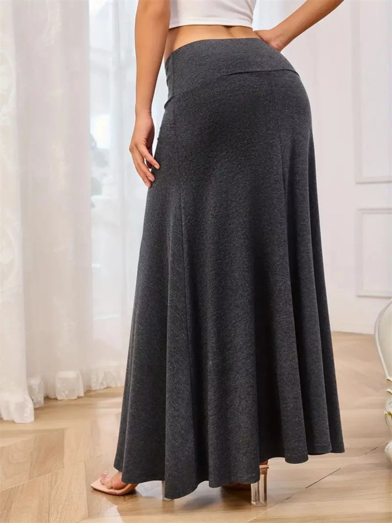 Flowy Maxi Skirt Wide Waistband Women's Elegant Wear