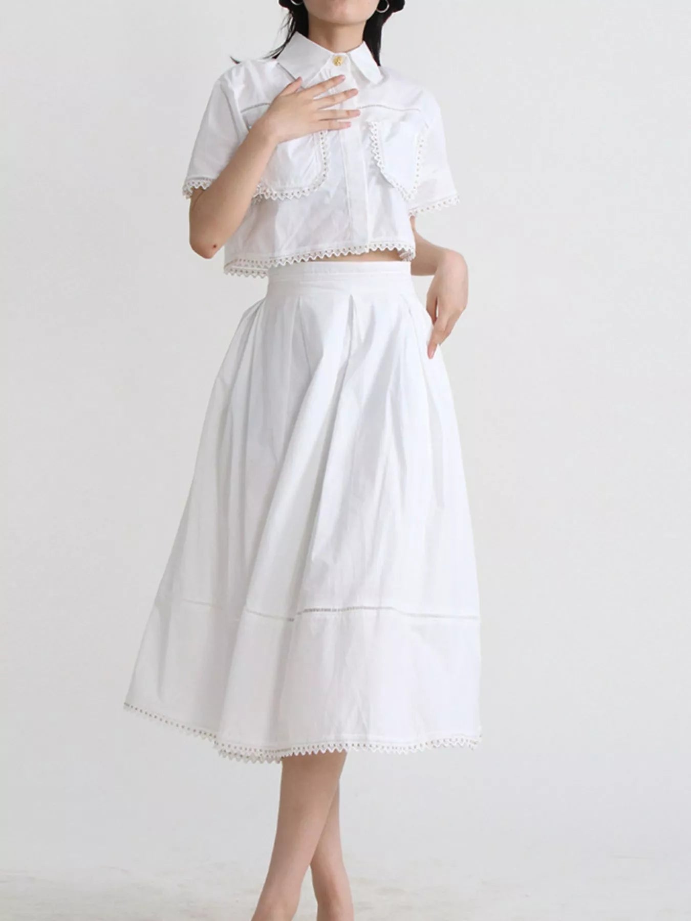 Women's Short Sleeve Shirt and Skirt Matching Set