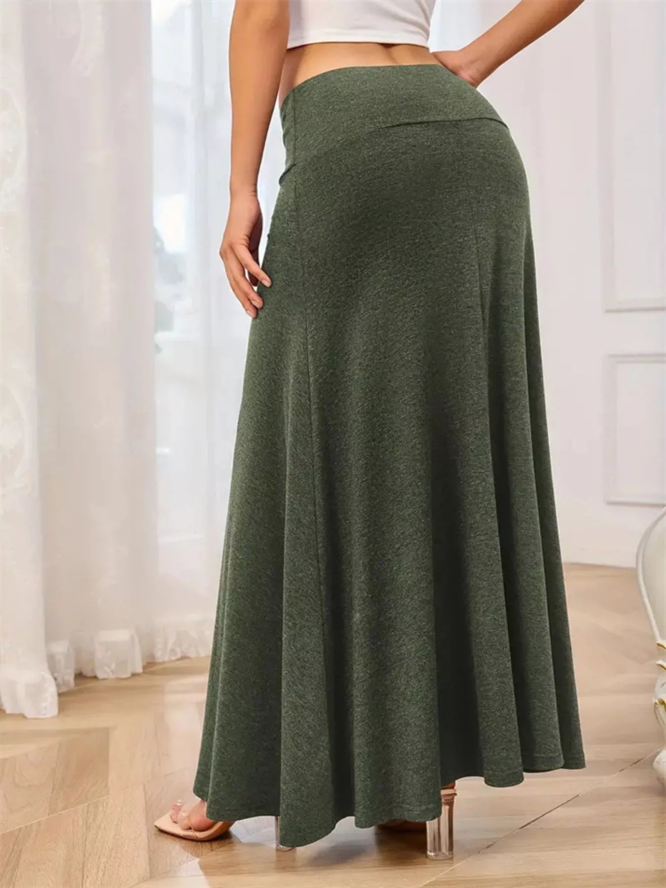 Flowy Maxi Skirt Wide Waistband Women's Elegant Wear