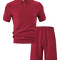 Men's Plus Size Textured Polo Shirt Shorts Set