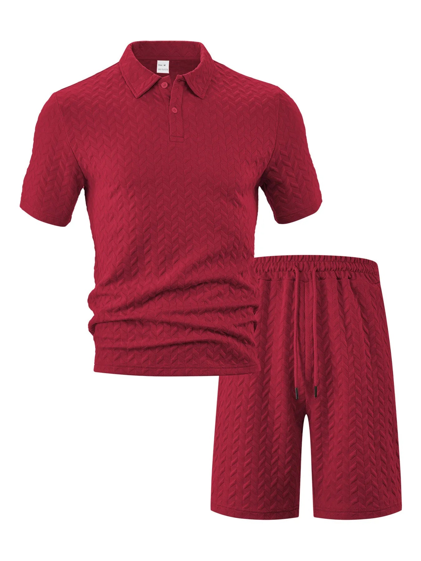 Men's Plus Size Textured Polo Shirt Shorts Set