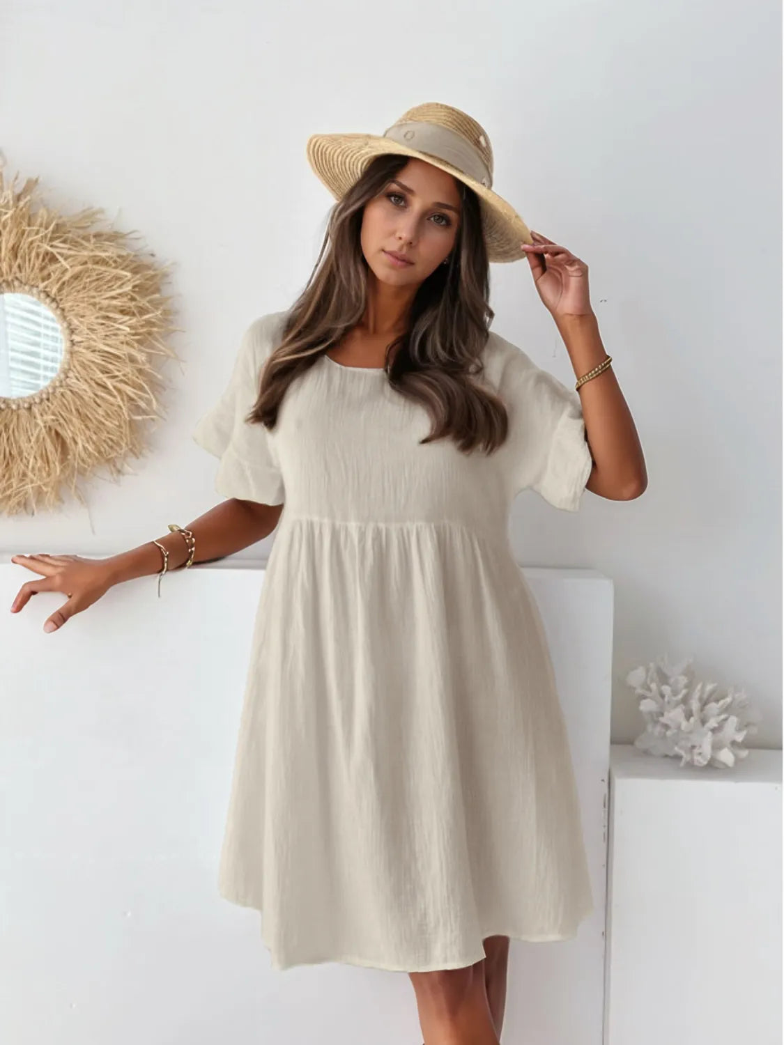 Round Neck Short Sleeve Mini Casual Women's Dress