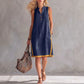 Women's Sleeveless V-Neck Button-Front Pocketed A-Line Midi Dress