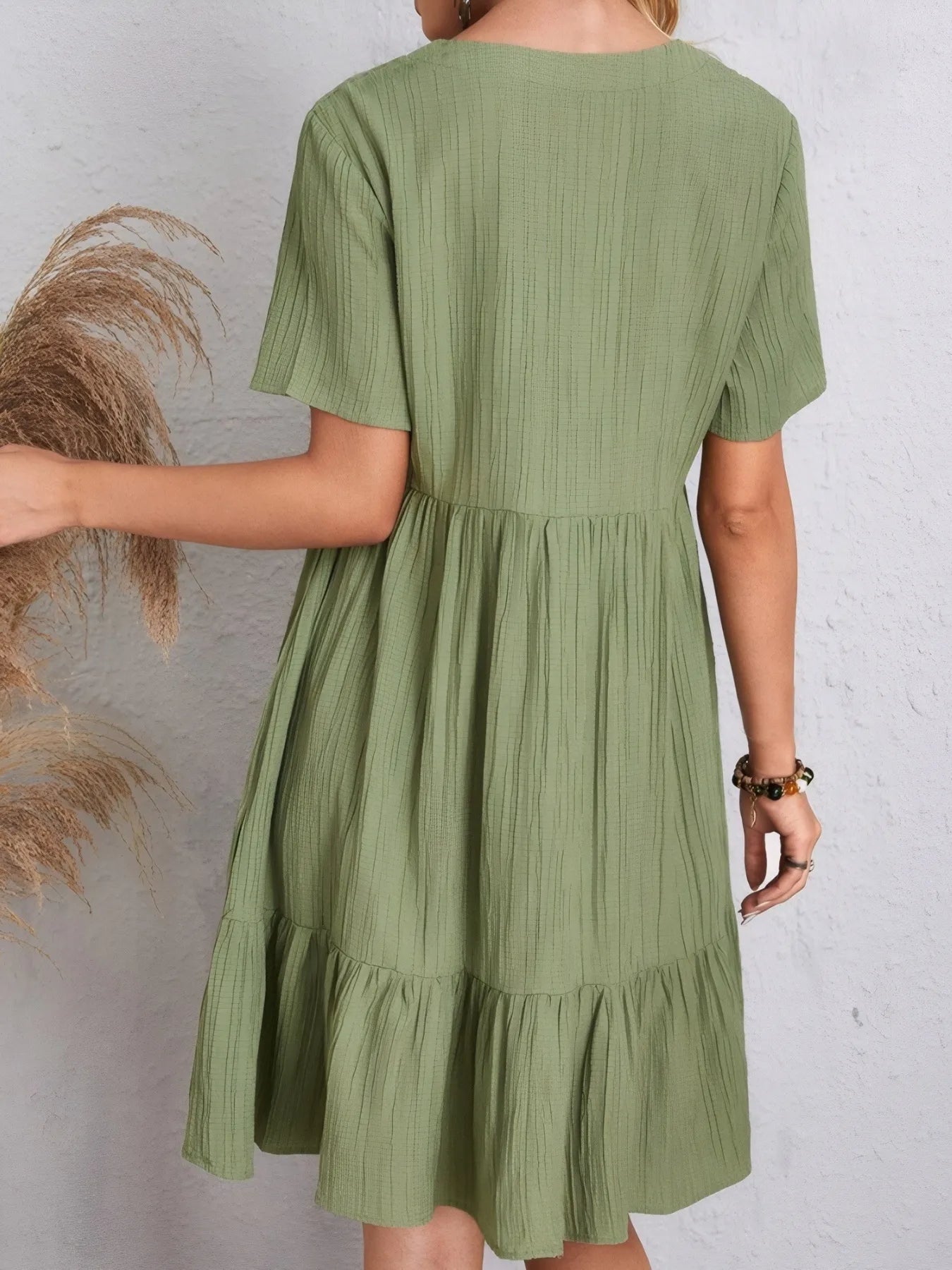 V Neck Tiered Dress Flutter Sleeve Women's Outfit