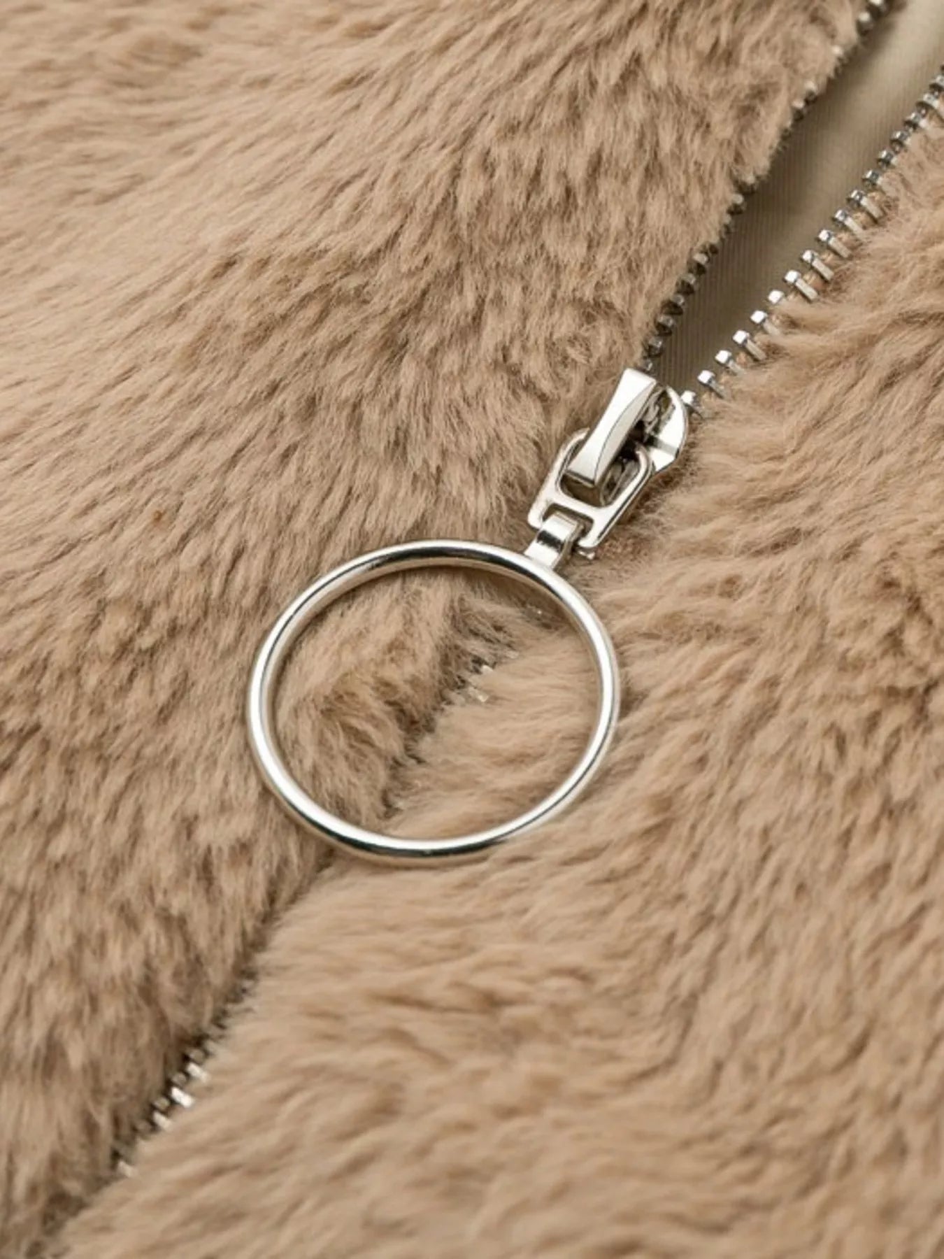 Plus Size Faux Fur Cropped Zip Up Jacket