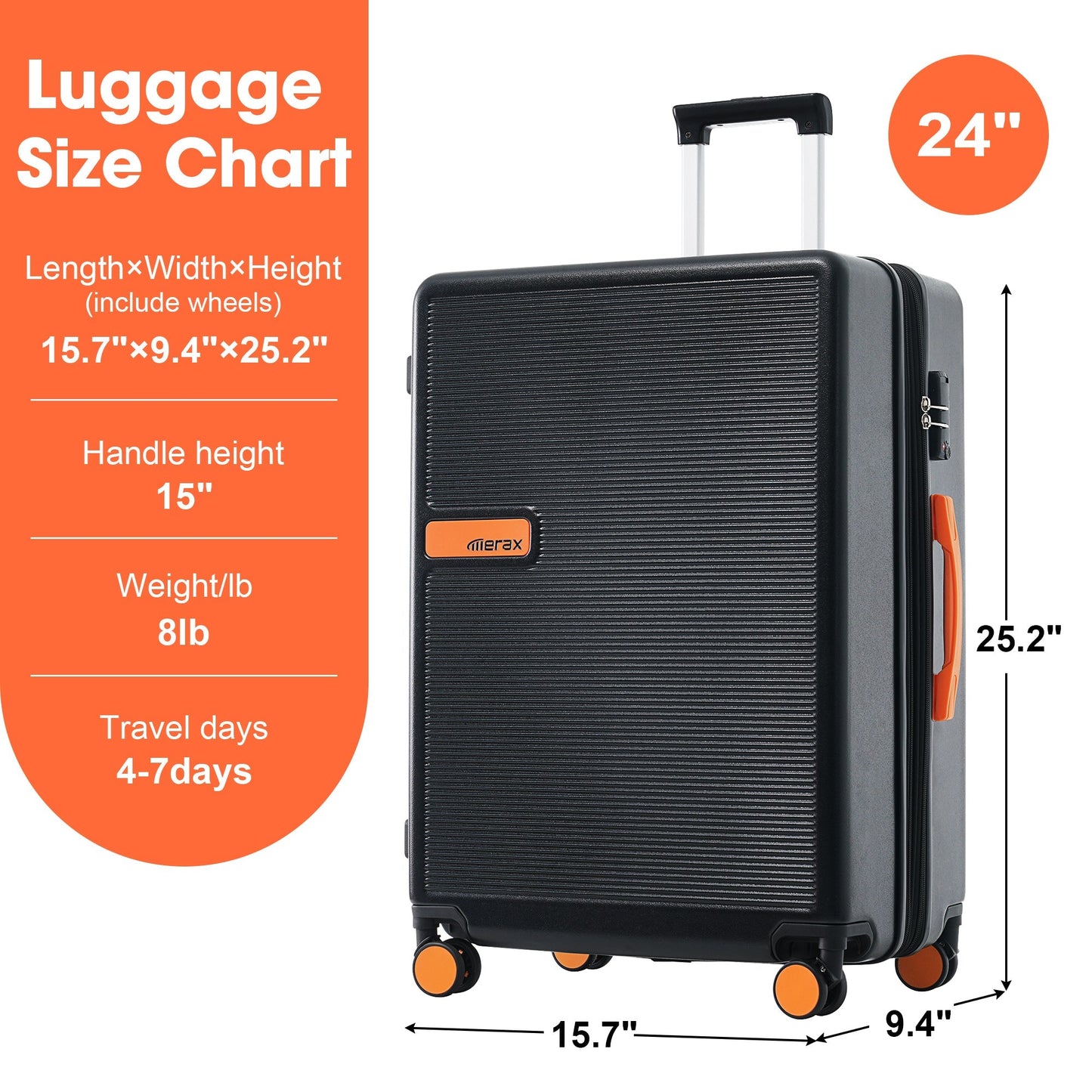24 Inch Expandable Hardshell Spinner Suitcase TSA Lock