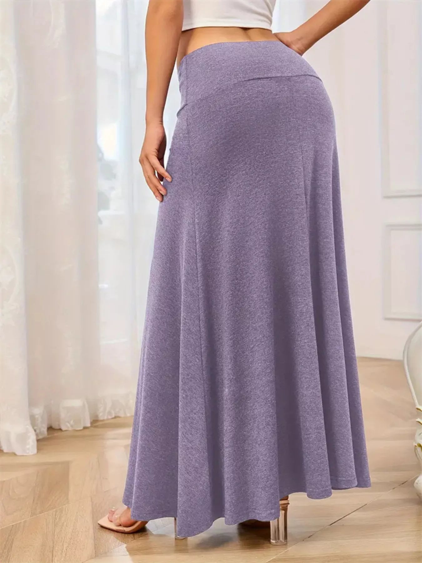 Flowy Maxi Skirt Wide Waistband Women's Elegant Wear