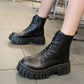 Round Toe Lace Up Chunky Women's Boots Casual