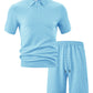 Men's Plus Size Textured Polo Shirt Shorts Set