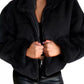 Plus Size Faux Fur Cropped Zip Up Jacket