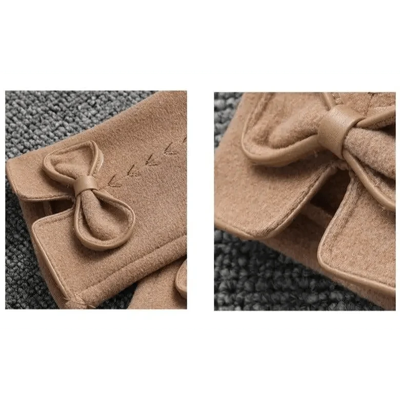 Elegant Black Women's Winter Bow Warm Outdoor Gloves