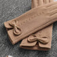 Elegant Black Women's Winter Bow Warm Outdoor Gloves