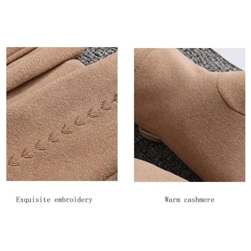 Elegant Black Women's Winter Bow Warm Outdoor Gloves