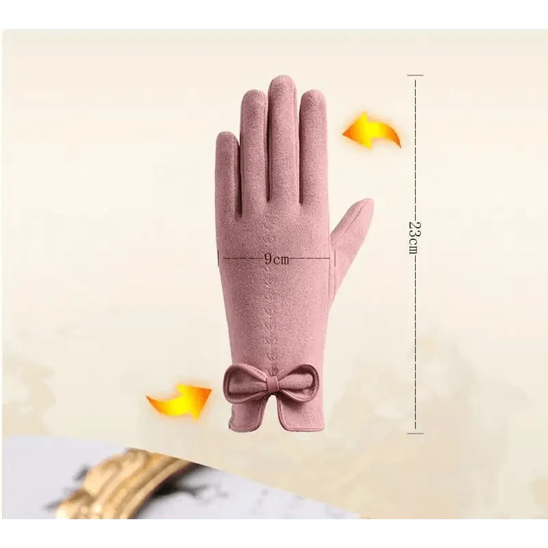 Elegant Black Women's Winter Bow Warm Outdoor Gloves