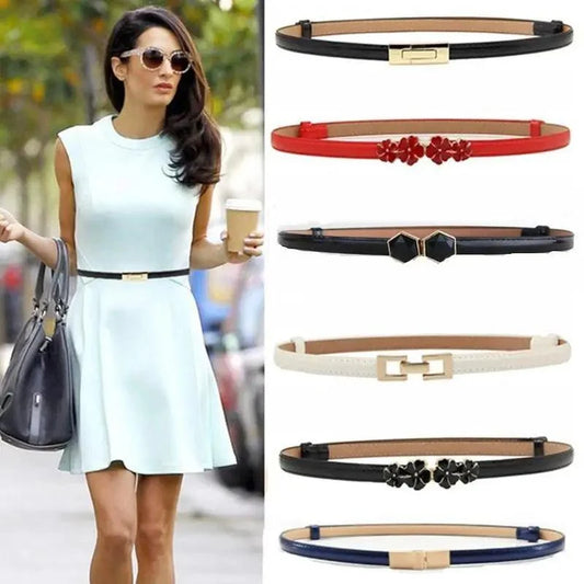 Elegant Adjustable PU Leather Women's Thin Waist Belt