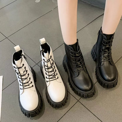 Round Toe Lace Up Chunky Women's Boots Casual