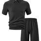 Men's Plus Size Textured Polo Shirt Shorts Set