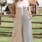 Gray Stripe Plus Size Color Block Buttoned Sleeveless Wide Leg Jumpsuit