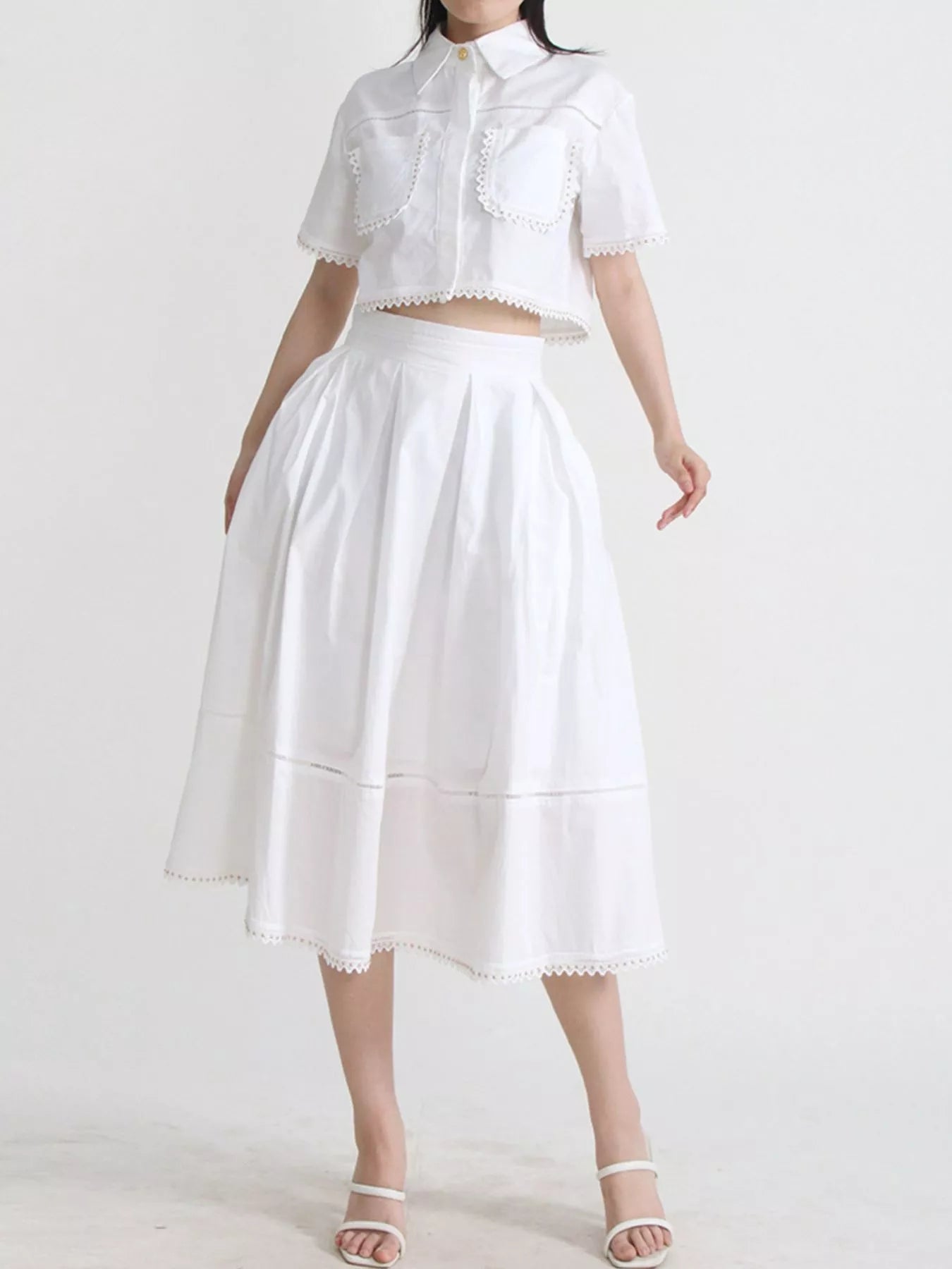 Women's Short Sleeve Shirt and Skirt Matching Set