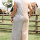 Gray Stripe Plus Size Color Block Buttoned Sleeveless Wide Leg Jumpsuit
